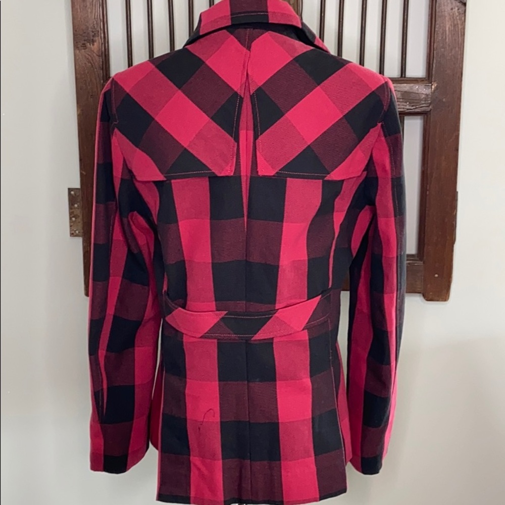 BUFFALO PLAID DOUBLE BREASTED COAT RED/BLACK SZ L - Picture 2 of 6